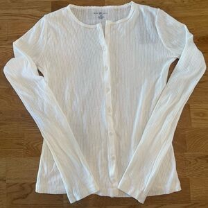 NWT Brandy Melville Pointelle Button Down Long Sleeve with Scalloped Collar